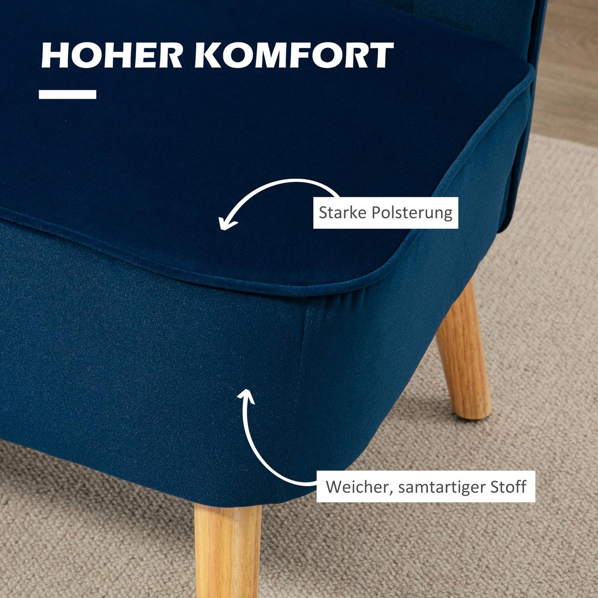 2-seater sofa, two-seater, loveseat with linen look, double sofa with wooden legs, load capacity up to 150 kg, sky blue, 117 x 56.5 x 77 cm