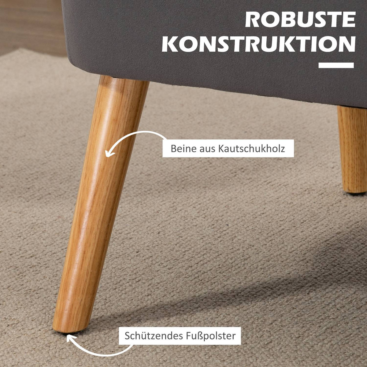2-seater sofa two-seater loveseat with linen look, double sofa, wooden legs, up to 150 kg, dark gray, 117 x 56.5 x 77 cm
