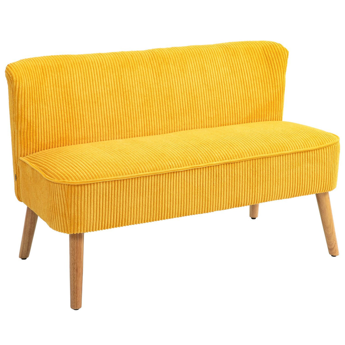 2-seater sofa, upholstered sofa, double sofa, two-seater sofa, cord-like polyester foam for living room, bedroom, 117 x 56.5 x 77 cm, yellow