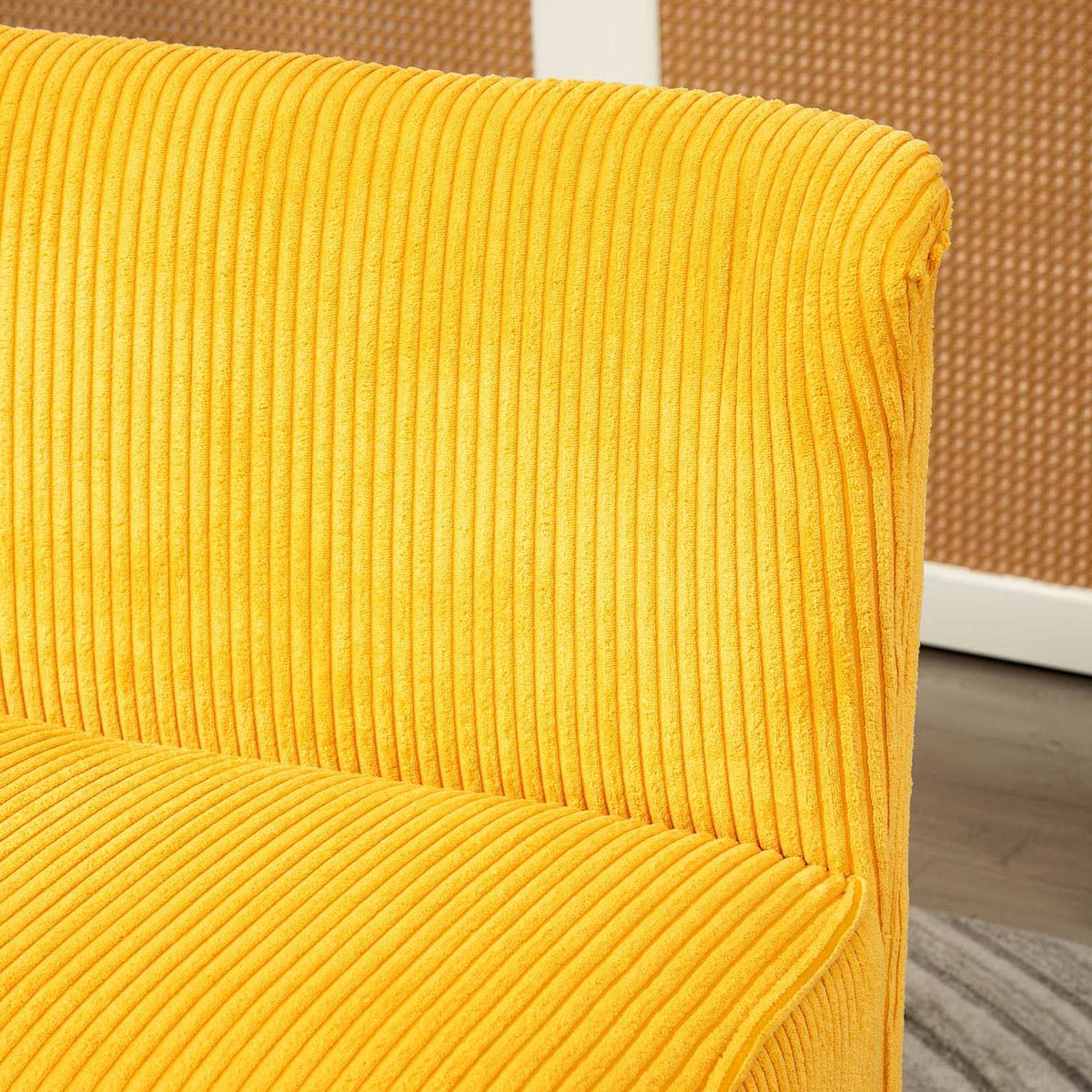 2-seater sofa, upholstered sofa, double sofa, two-seater sofa, cord-like polyester foam for living room, bedroom, 117 x 56.5 x 77 cm, yellow