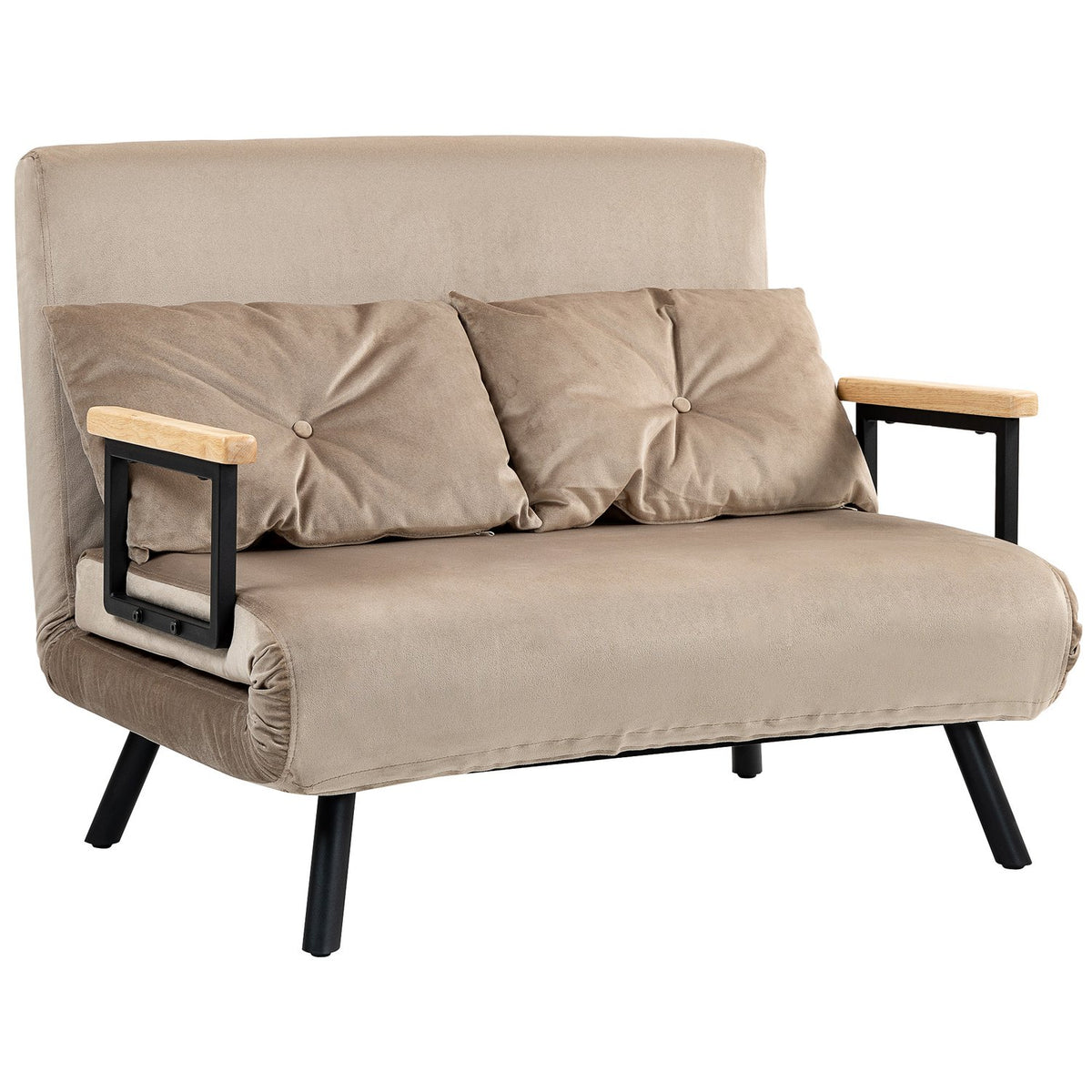 2-seater sofa with sleeping function, 102x73x81cm, with five-way adjustable backrest, throw cushion, non-slip feet, velvet look, light brown