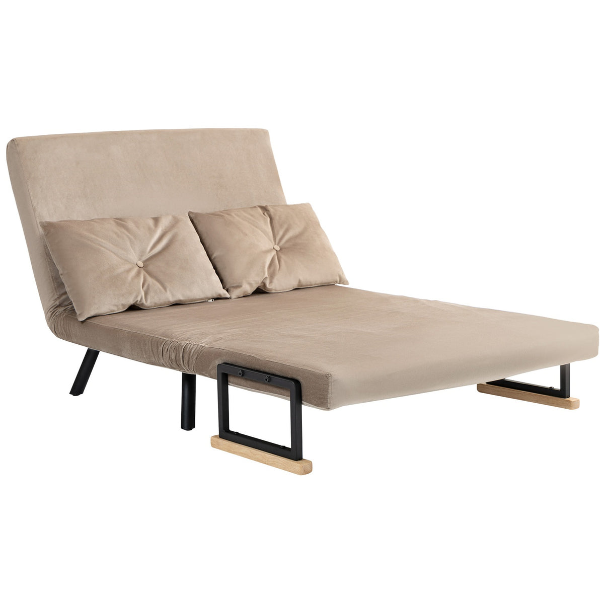 2-seater sofa with sleeping function, 102x73x81cm, with five-way adjustable backrest, throw cushion, non-slip feet, velvet look, light brown