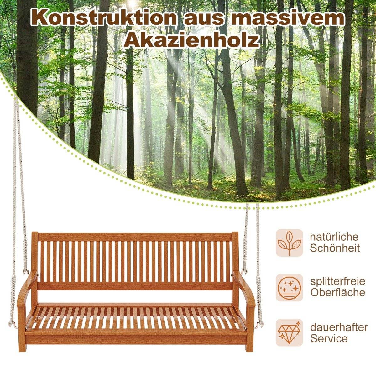 2-seater swing bench up to 360 kg load capacity Veranda swing made of acacia wood