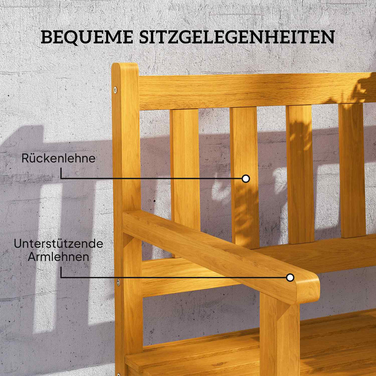 2-seater wooden garden bench, weatherproof bench with back and armrests, 320 kg load capacity, 149 x 56.5 x 89 cm, teak