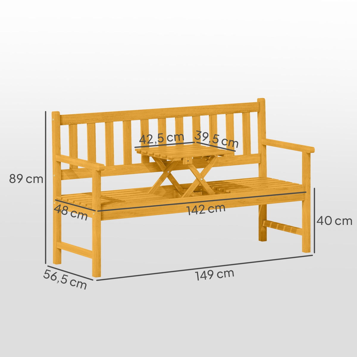 2-seater wooden garden bench, weatherproof bench with back and armrests, 320 kg load capacity, 149 x 56.5 x 89 cm, teak