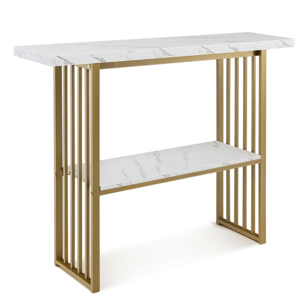 2 tier console table with marble look 120 x 29.5 x 92.5 cm white & gold