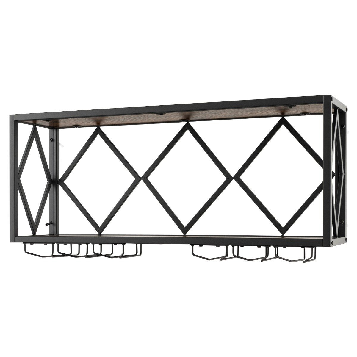 2 tier wine rack wall with metal frame & 6 rows of wooden wine glass holder bottle rack