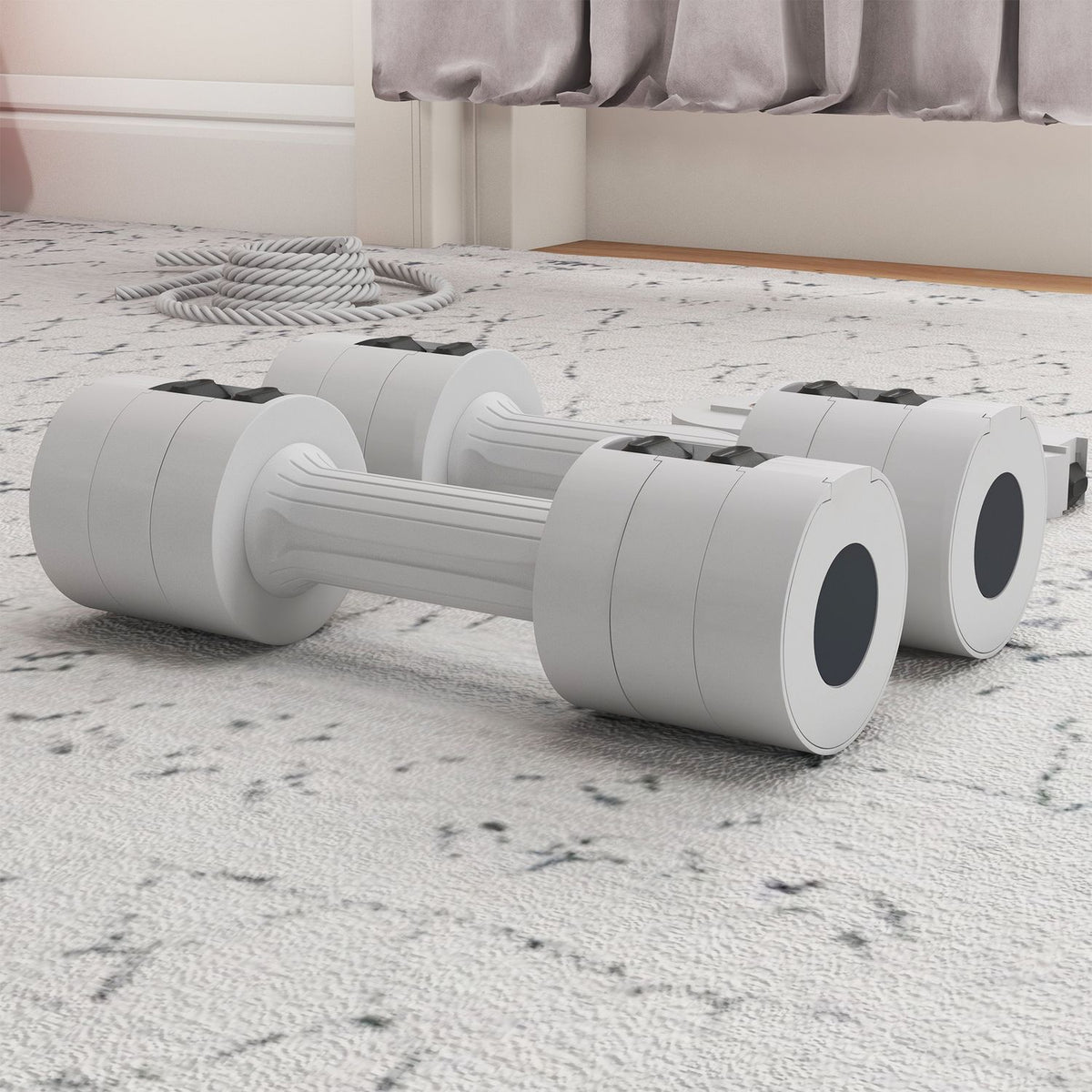 2 x 2.5kg dumbbells, adjustable weight dumbbells, 1.1/1.8/2.5kg per dumbbell, floor-friendly plastic housing, for women and men, white
