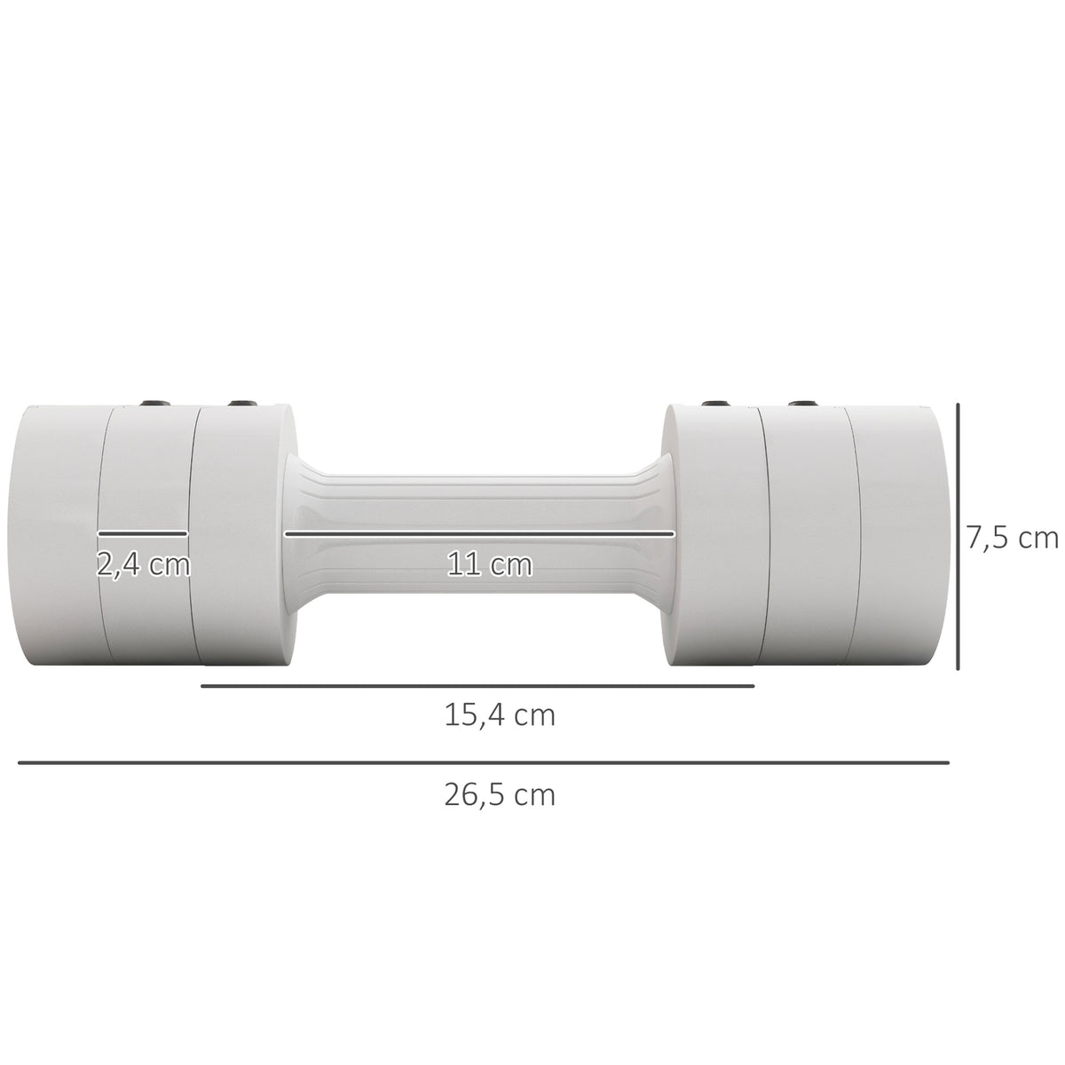 2 x 2.5kg dumbbells, adjustable weight dumbbells, 1.1/1.8/2.5kg per dumbbell, floor-friendly plastic housing, for women and men, white
