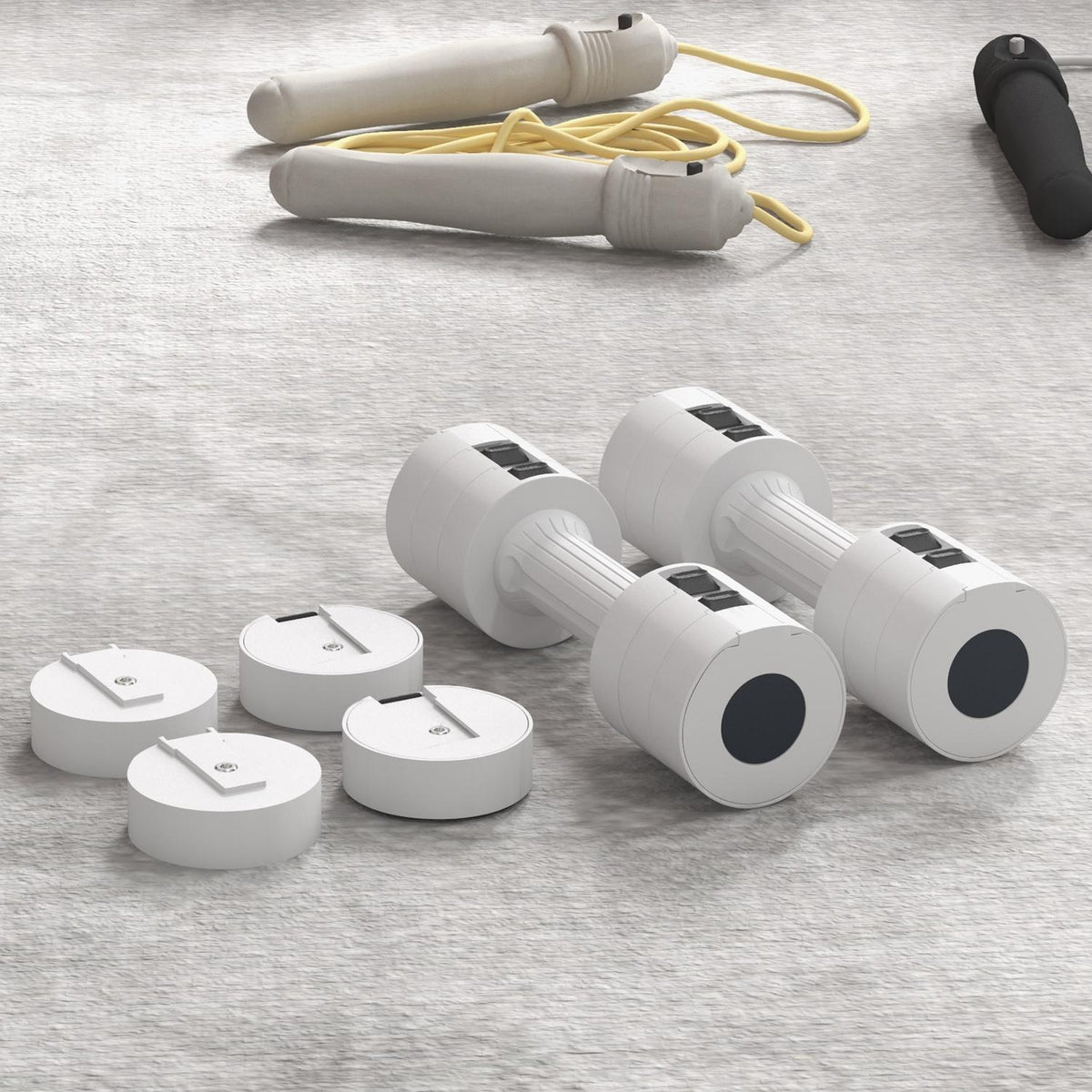2 x 2.5kg dumbbells, adjustable weight dumbbells, 1.1/1.8/2.5kg per dumbbell, floor-friendly plastic housing, for women and men, white