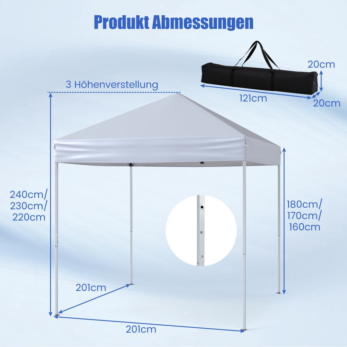 2x2m Pop-Up Pavilion, Waterproof, UV 50+, White
