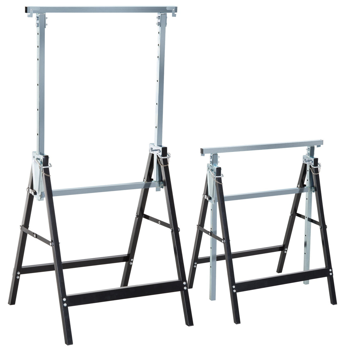 2 x scaffolding trestle, folding trestle, height adjustable up to 200 kg, made of steel, black, 68 x 58 x 80-130 cm for construction work and DIY enthusiasts