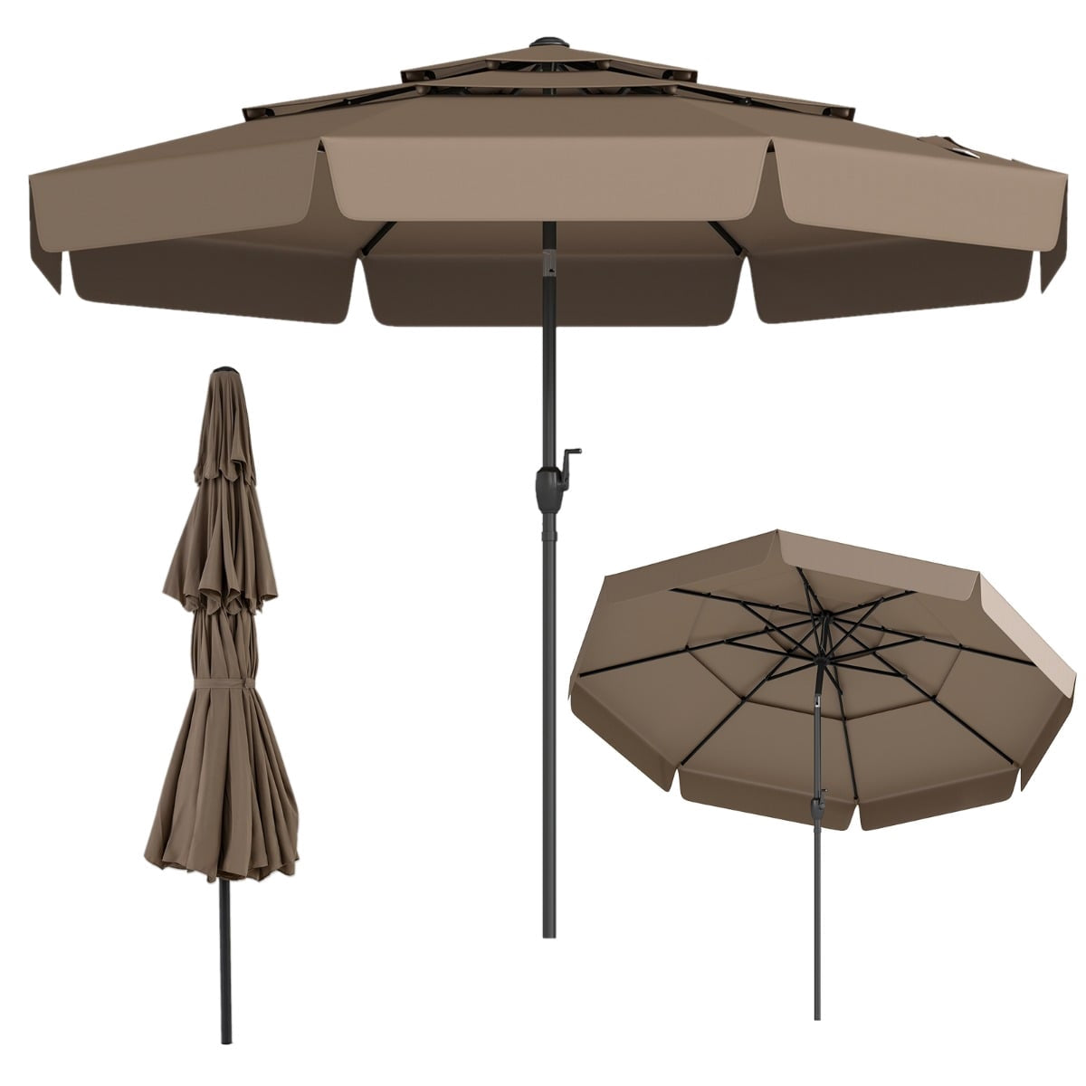 300 CM Outdoor Market Umbrella, Tilt Function, Ventilated Roof