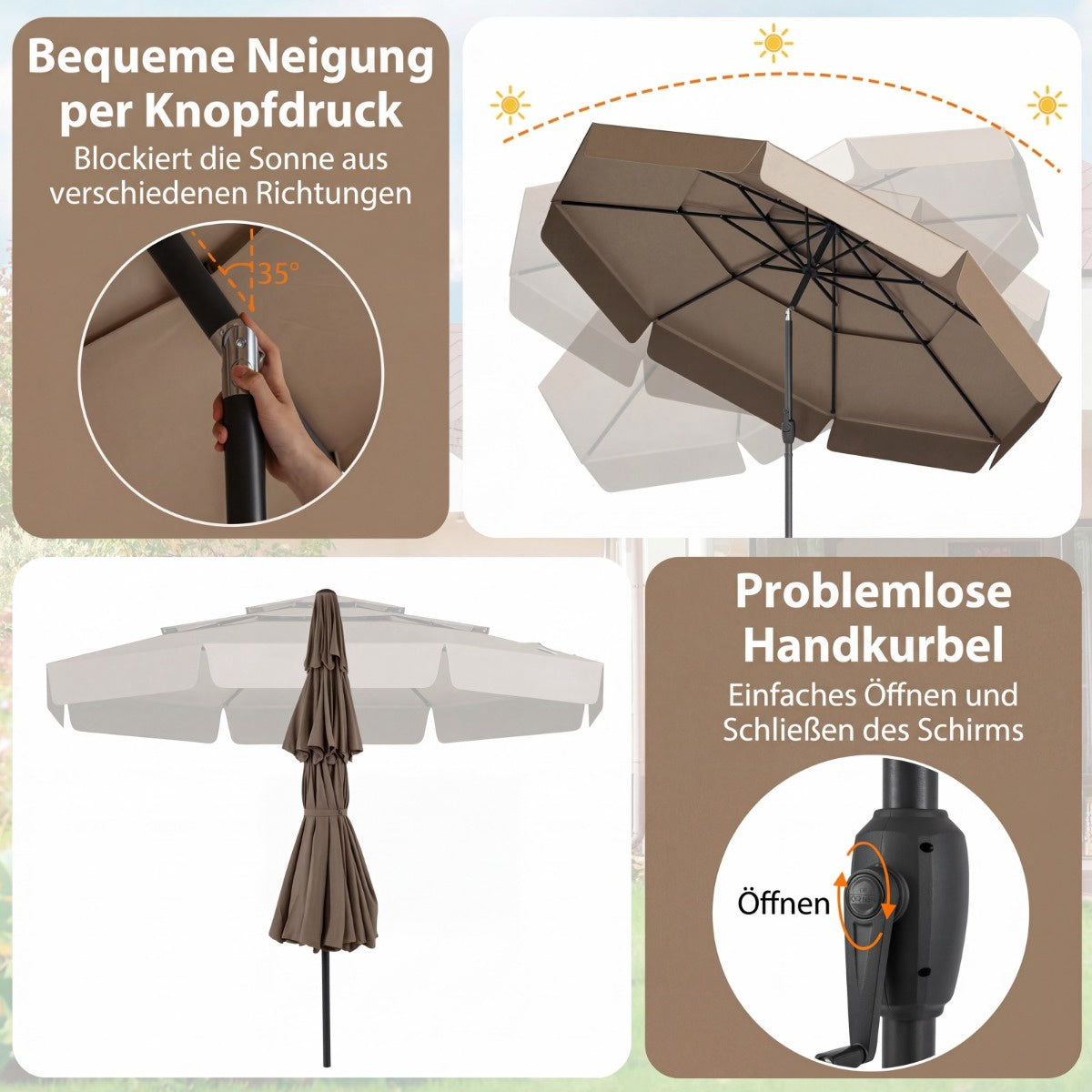 300 CM Outdoor Market Umbrella, Tilt Function, Ventilated Roof