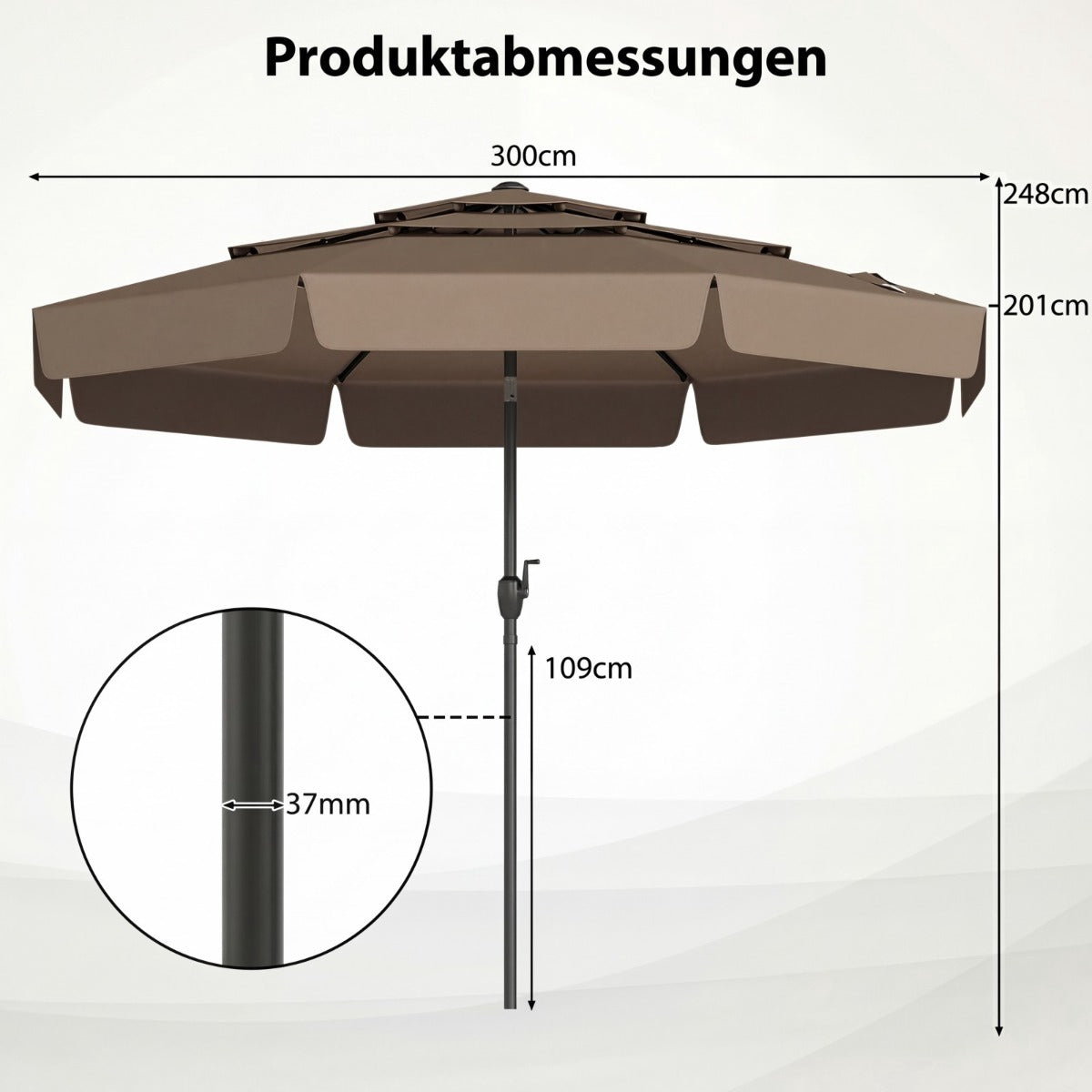 300 CM Outdoor Market Umbrella, Tilt Function, Ventilated Roof