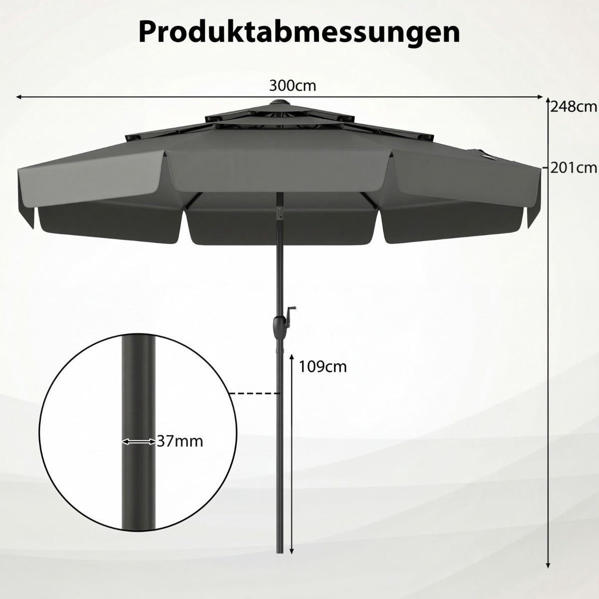 300 CM Outdoor Market Umbrella with Tilt, Ventilated Roof