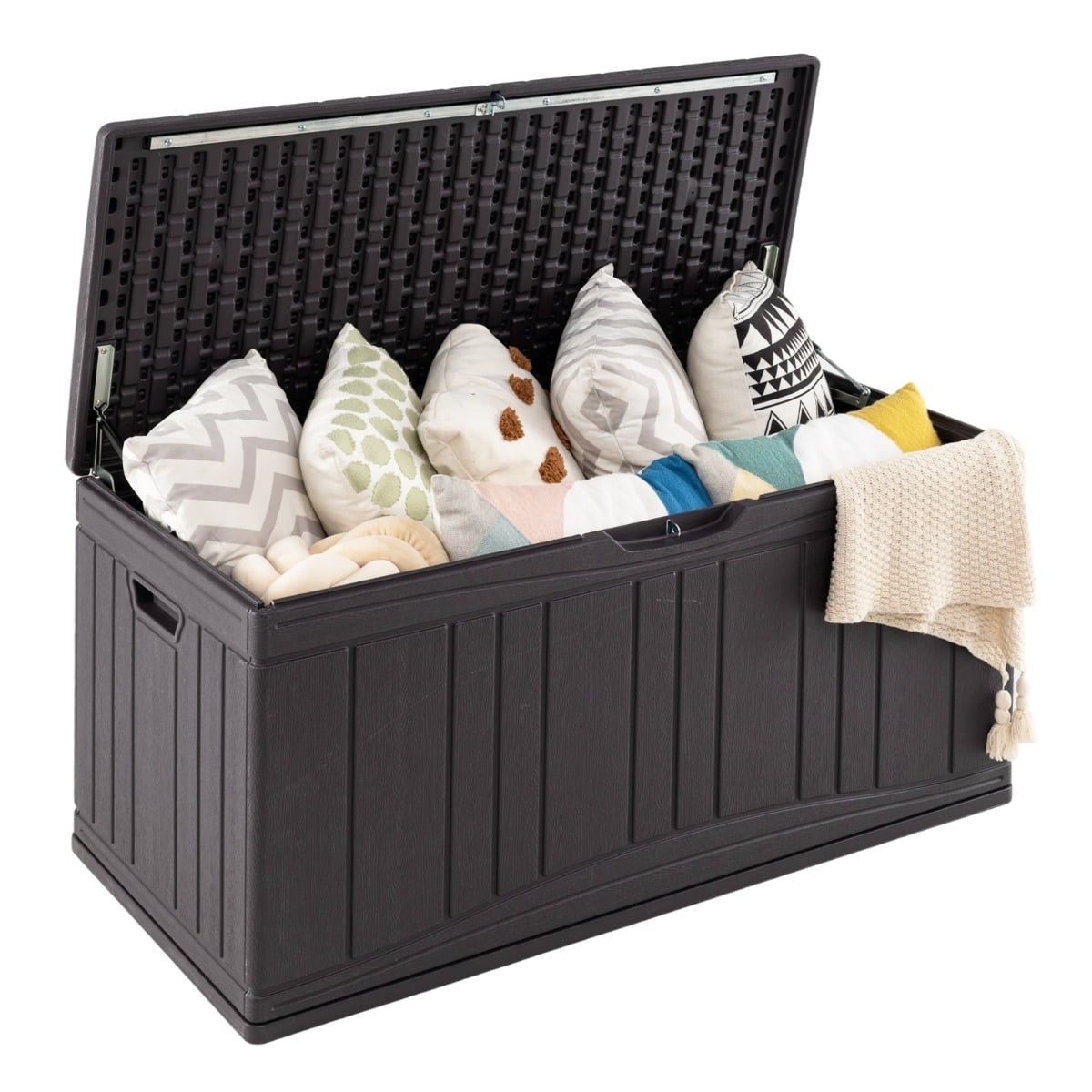 300L HDPE Outdoor Storage Box with Lockable Lid, Brown