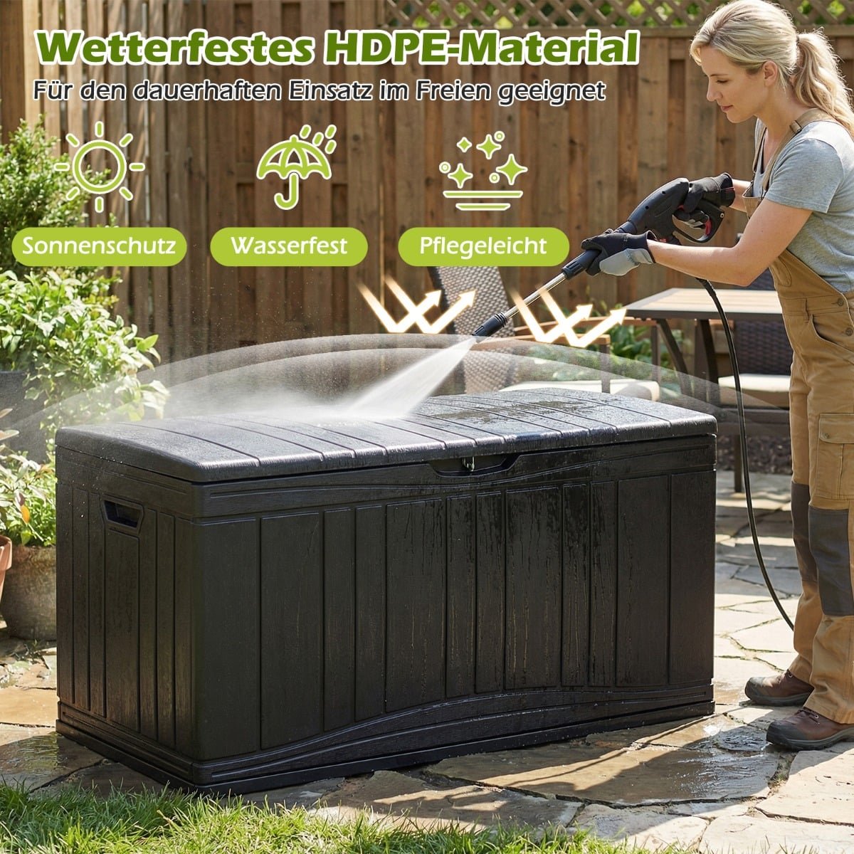 300L Outdoor Storage Box, HDPE, Lockable Lid, Black