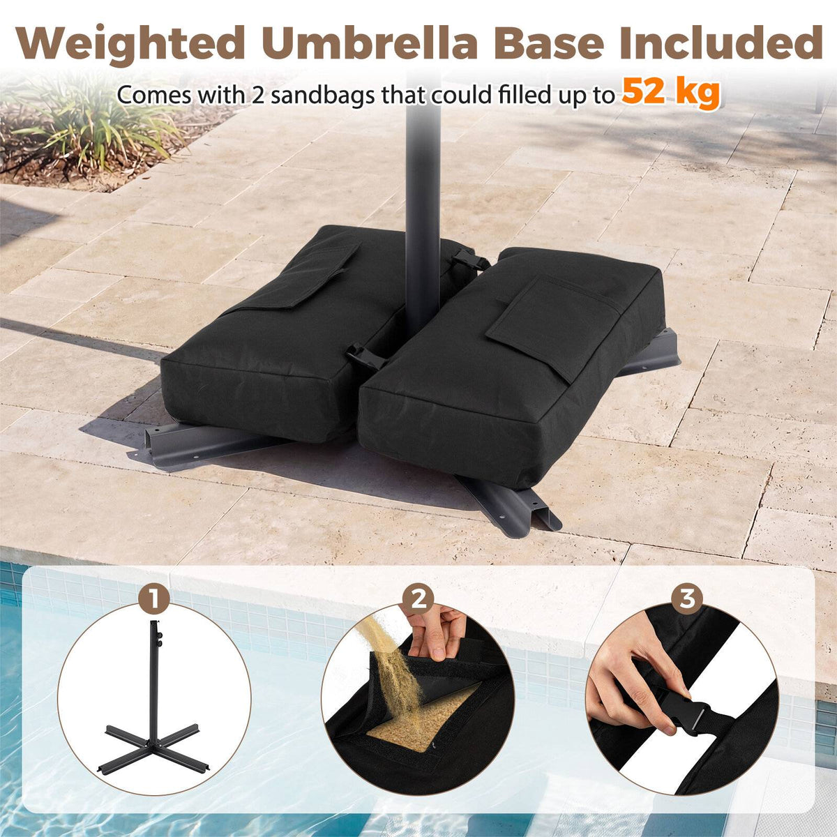 300 cm Brown Cantilever Parasol with Stand & Crank