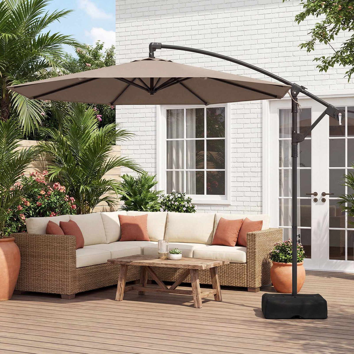300 cm Brown Cantilever Parasol with Stand & Crank
