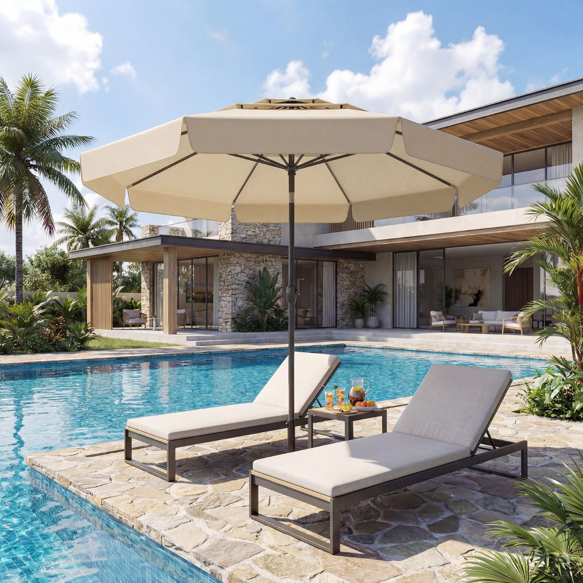 300 cm Outdoor Market Umbrella, Tilt Function, Beige