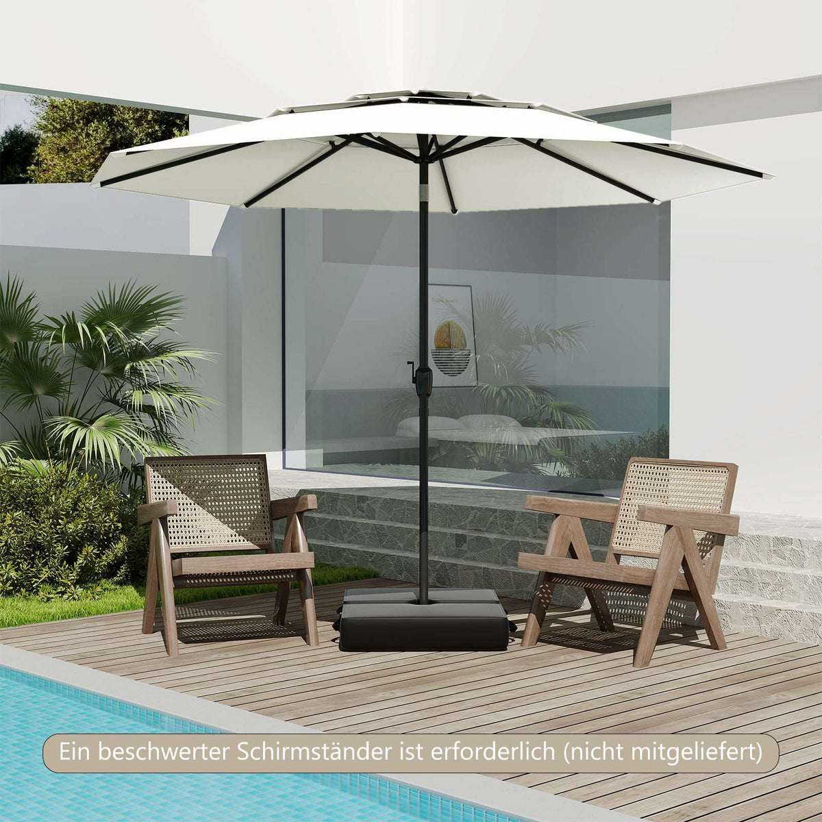 300 cm Patio Umbrella, 3-Layer Ventilated, Tilt, White