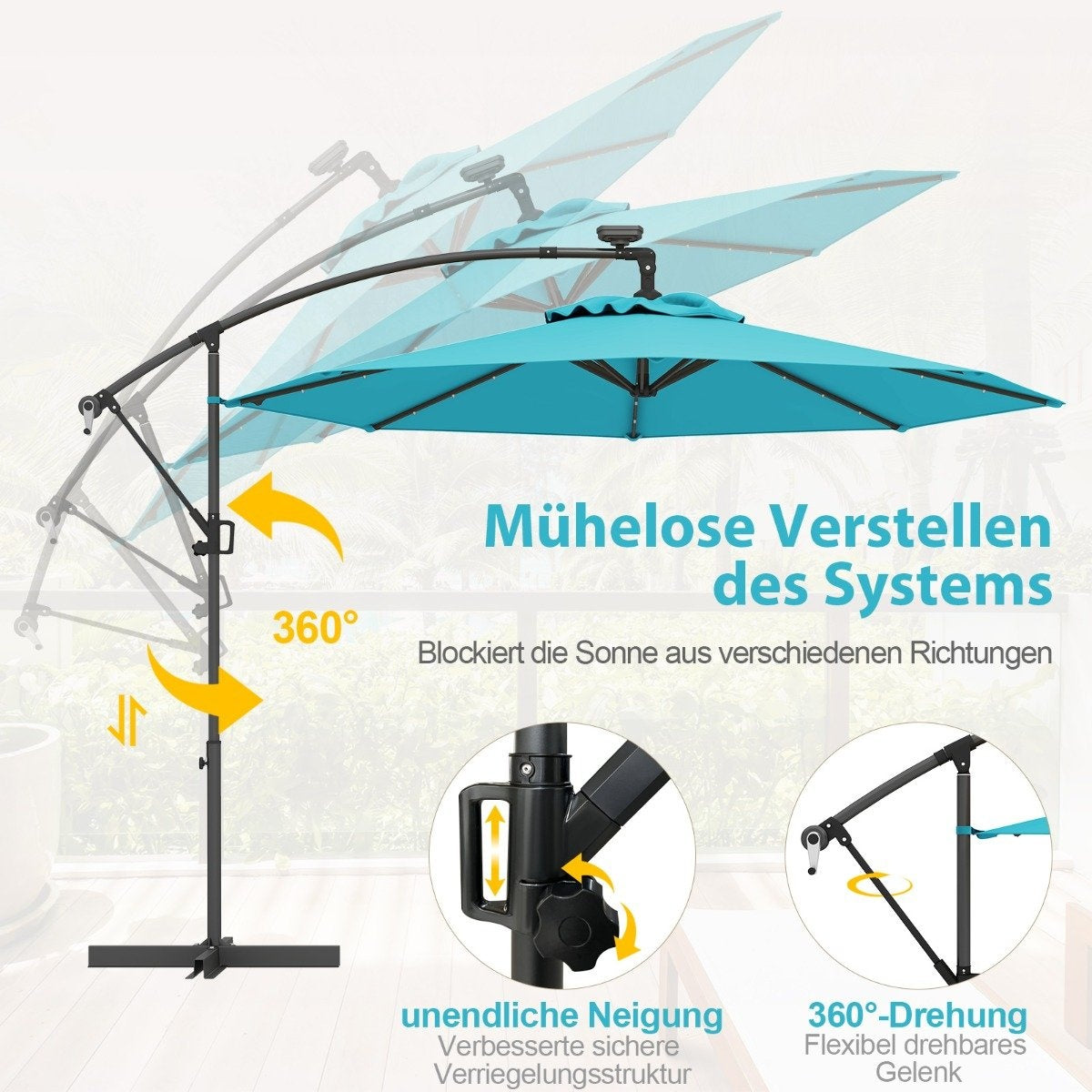 300 cm Patio Umbrella with Solar LED Lights & Crank