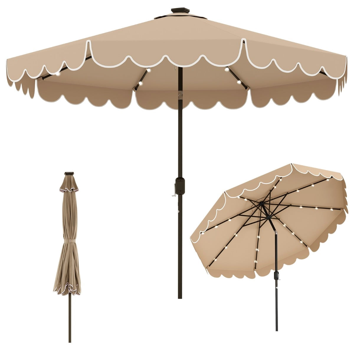 300 cm Patio Umbrella with Solar LED Lights & Crank