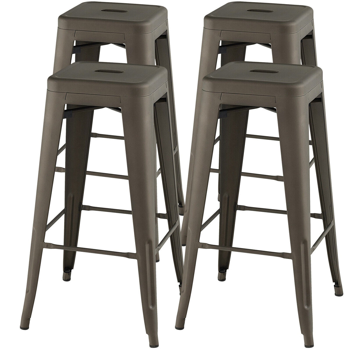 30 Inch Metal Bar Stools, Set of 4, Black, Stackable