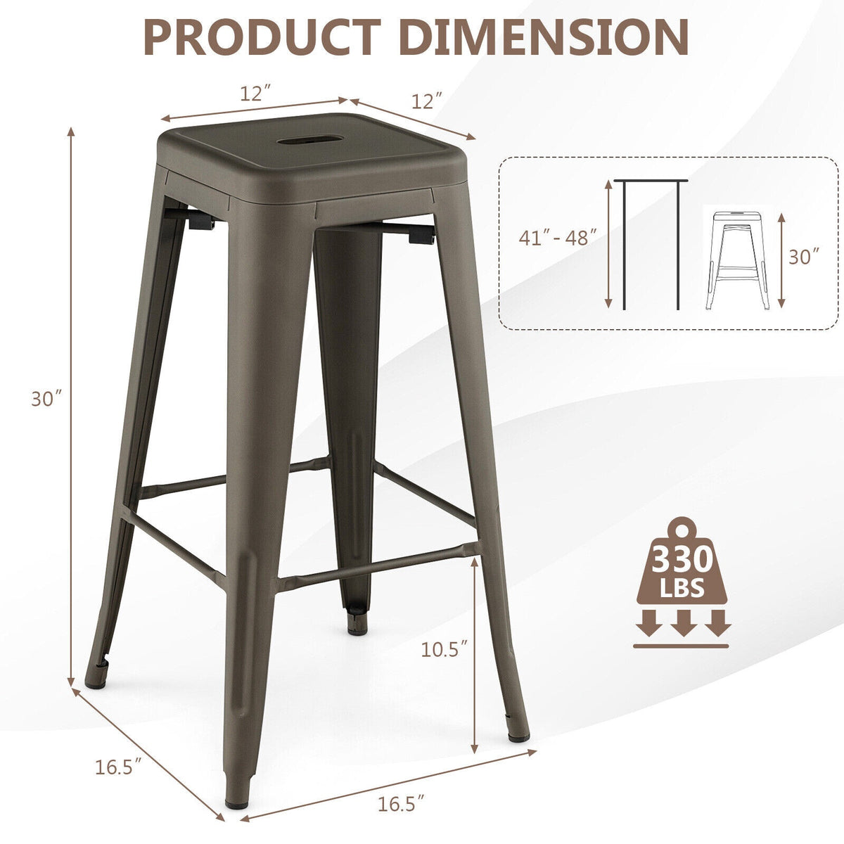 30 Inch Metal Bar Stools, Set of 4, Black, Stackable