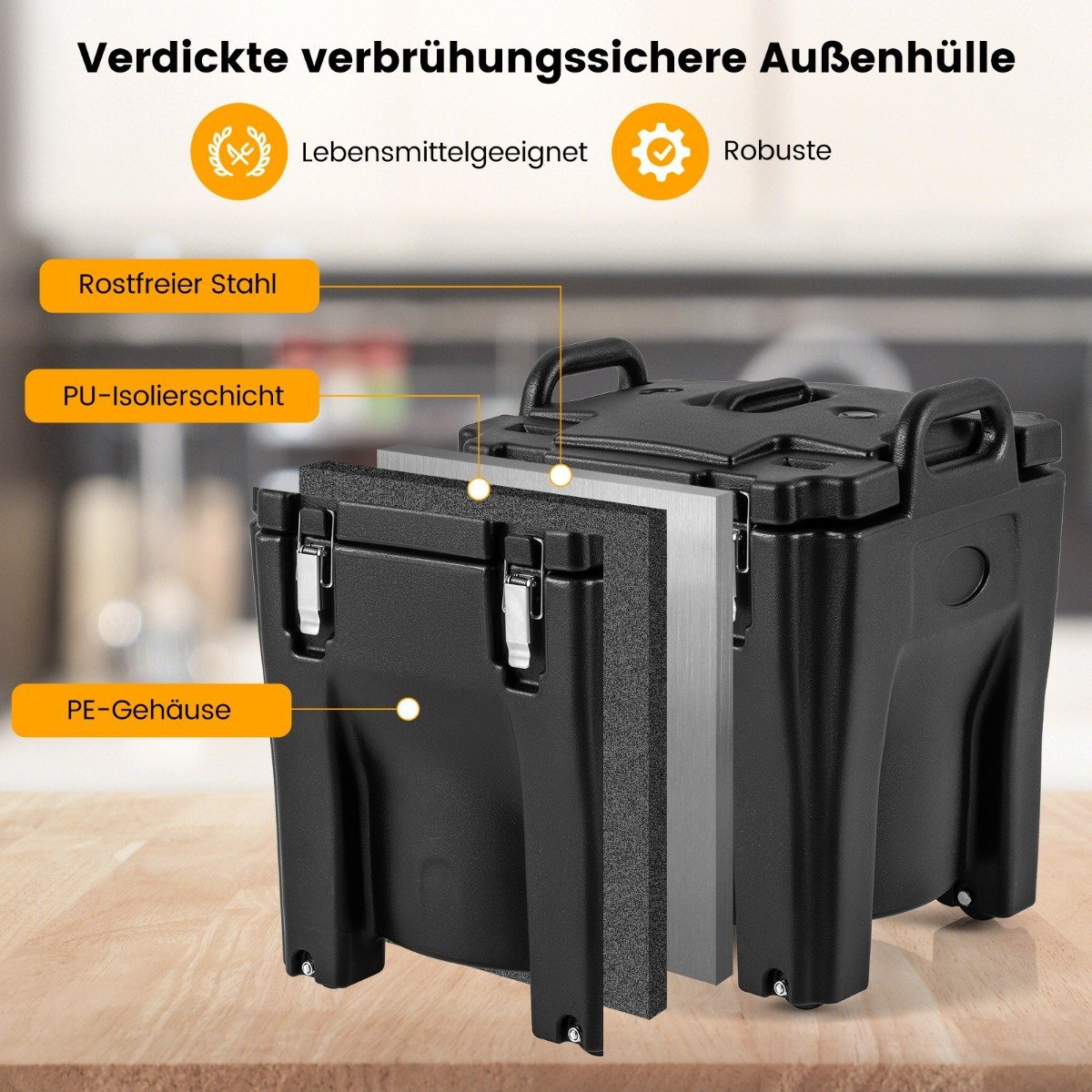 30L Insulated Food Container with Wheels and Brakes