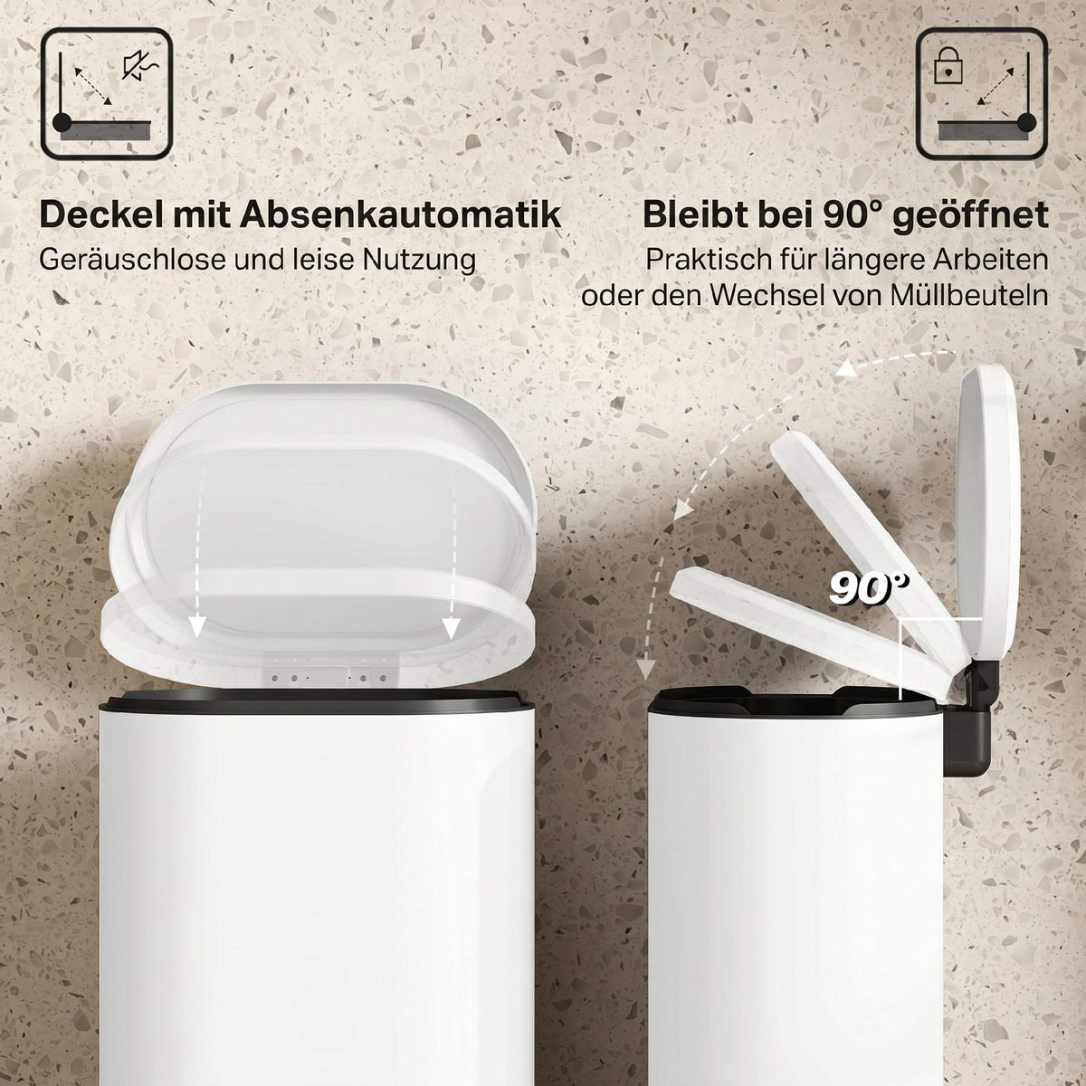 30L Kitchen Pedal Bin, Soft-Close Lid, Cream White