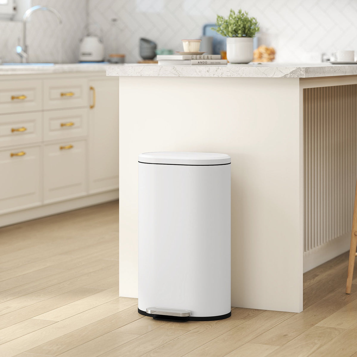 30L Kitchen Pedal Bin, Soft-Close Lid, Cream White