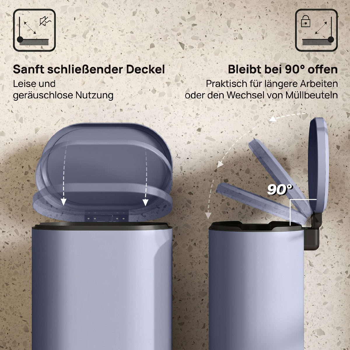 30L Kitchen Pedal Trash Can, Soft-Close Lid, Gray