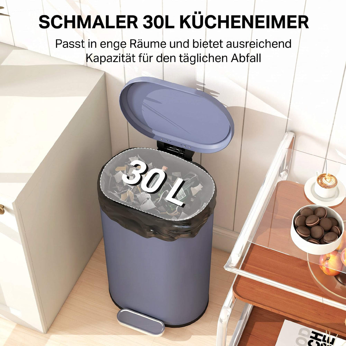 30L Kitchen Pedal Trash Can, Soft-Close Lid, Gray