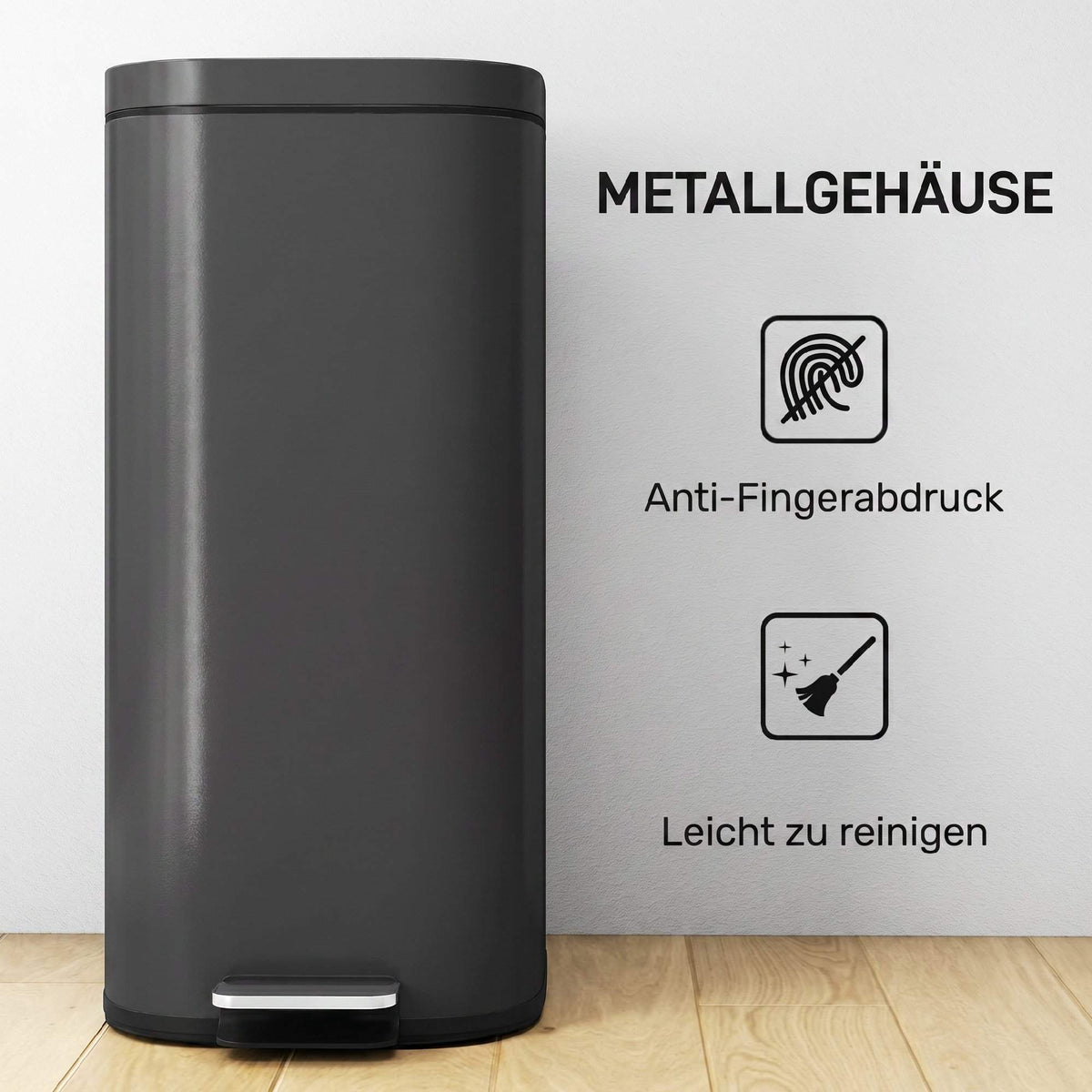 30L Kitchen Trash Can with Soft-Close Lid, Black