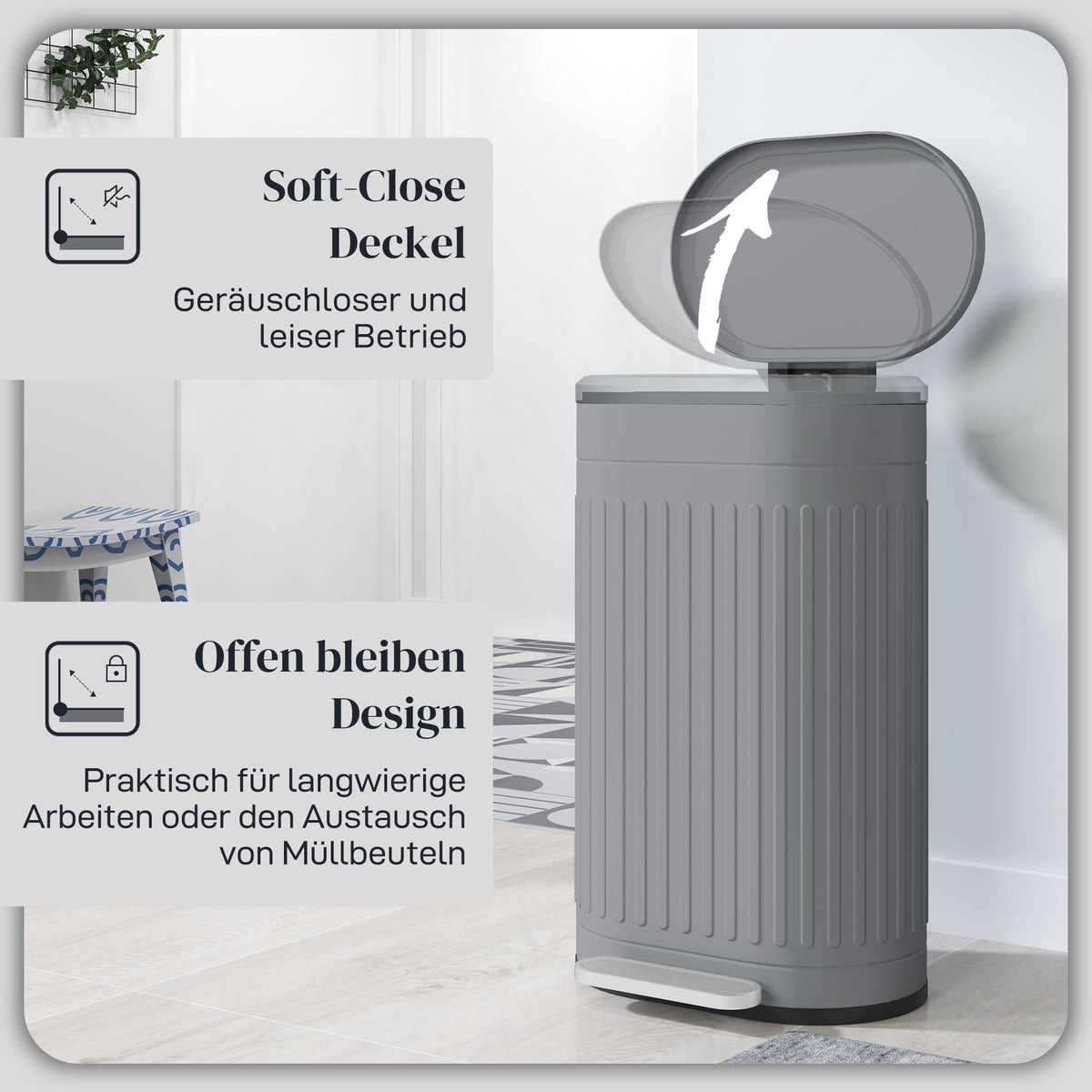 30L Metal Pedal Bin with Soft-Close Lid, Grey