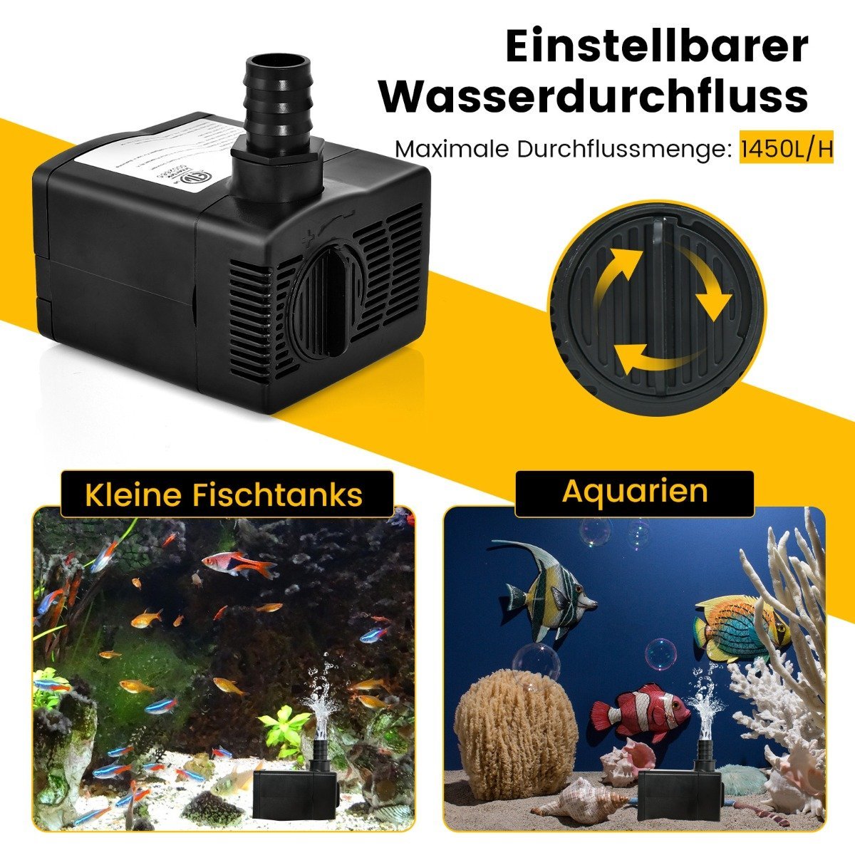 30 W mini aquarium pump with 2.5 m high stroke & 1.83 m power cable & 3 nozzles water pump 1400 L/h