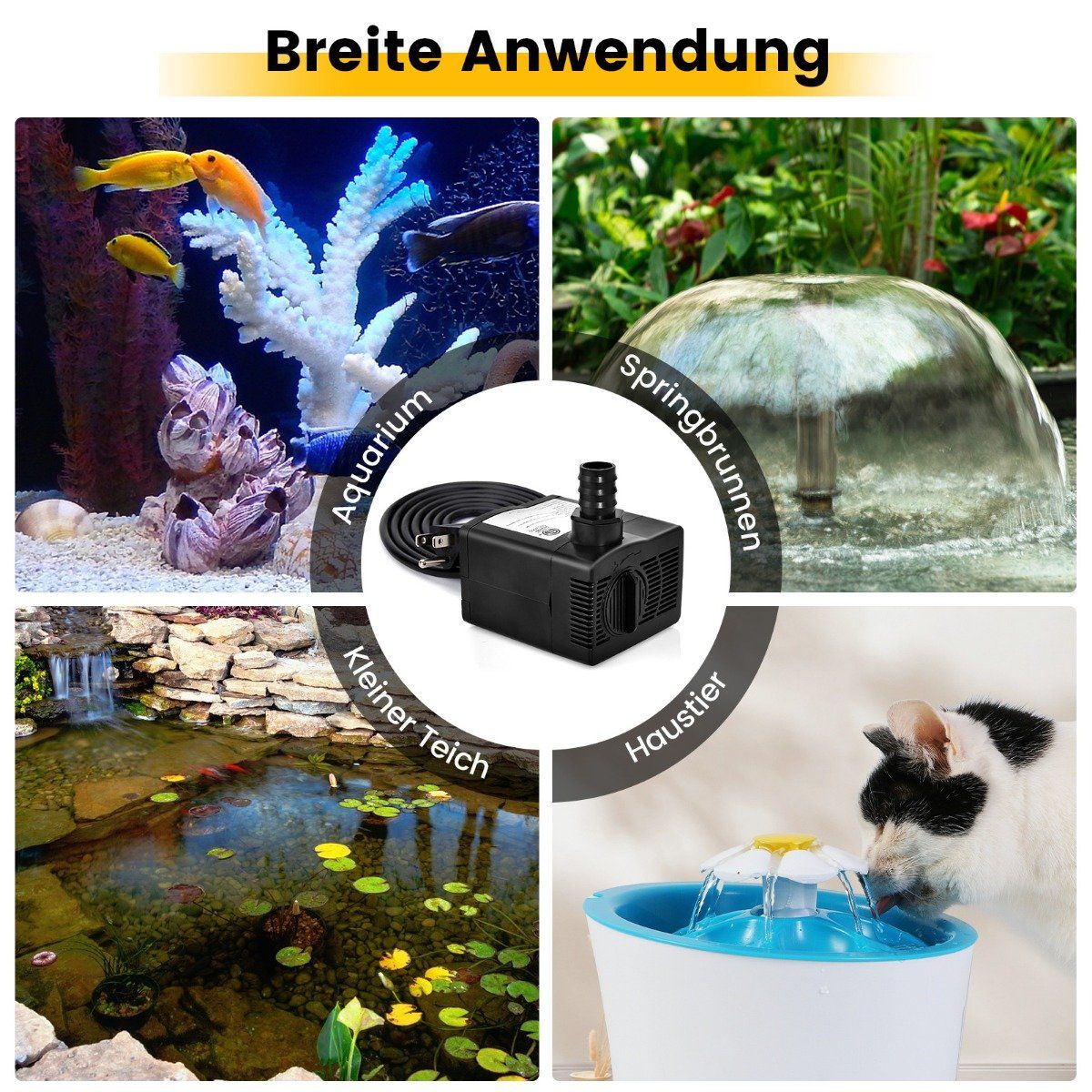 30 W mini aquarium pump with 2.5 m high stroke & 1.83 m power cable & 3 nozzles water pump 1400 L/h