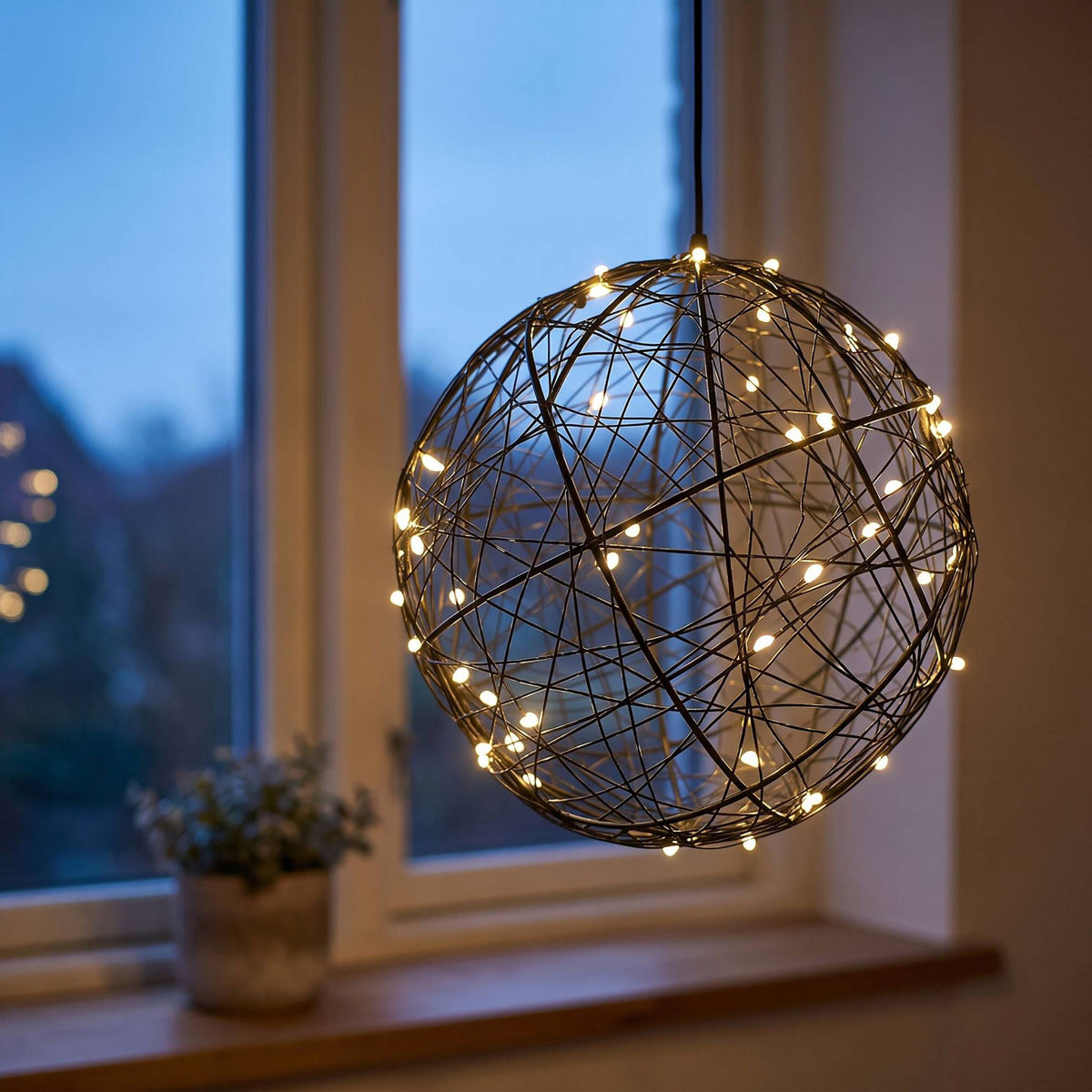30 cm Black LED Decor Orb – Warm White Light