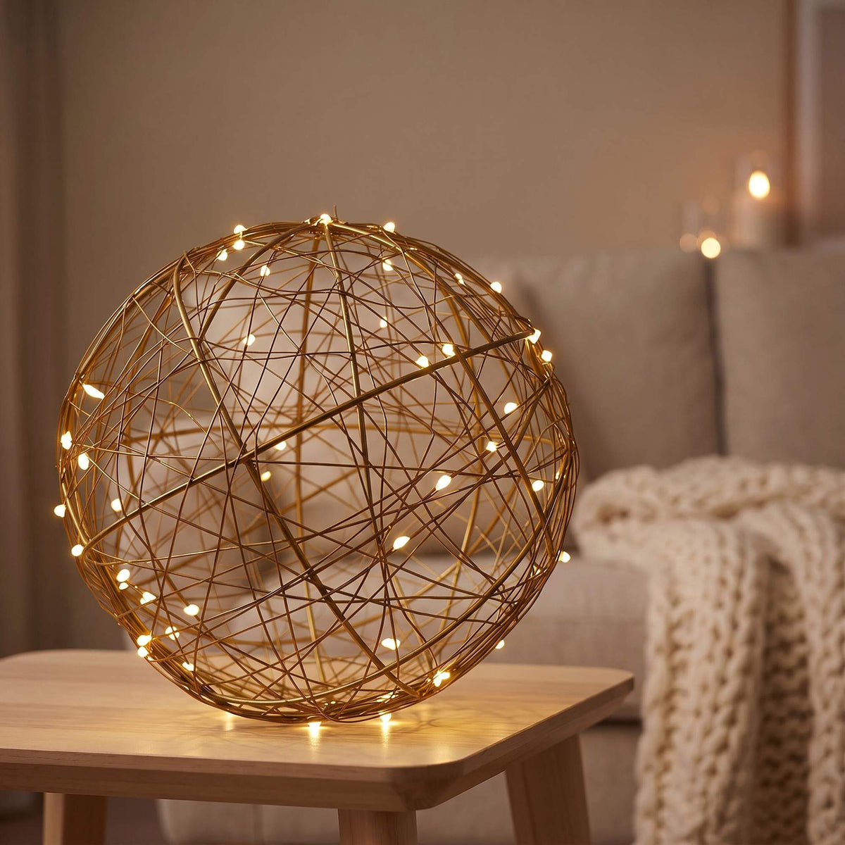 30 cm Gold LED Decor Orb – Warm White Light Sphere