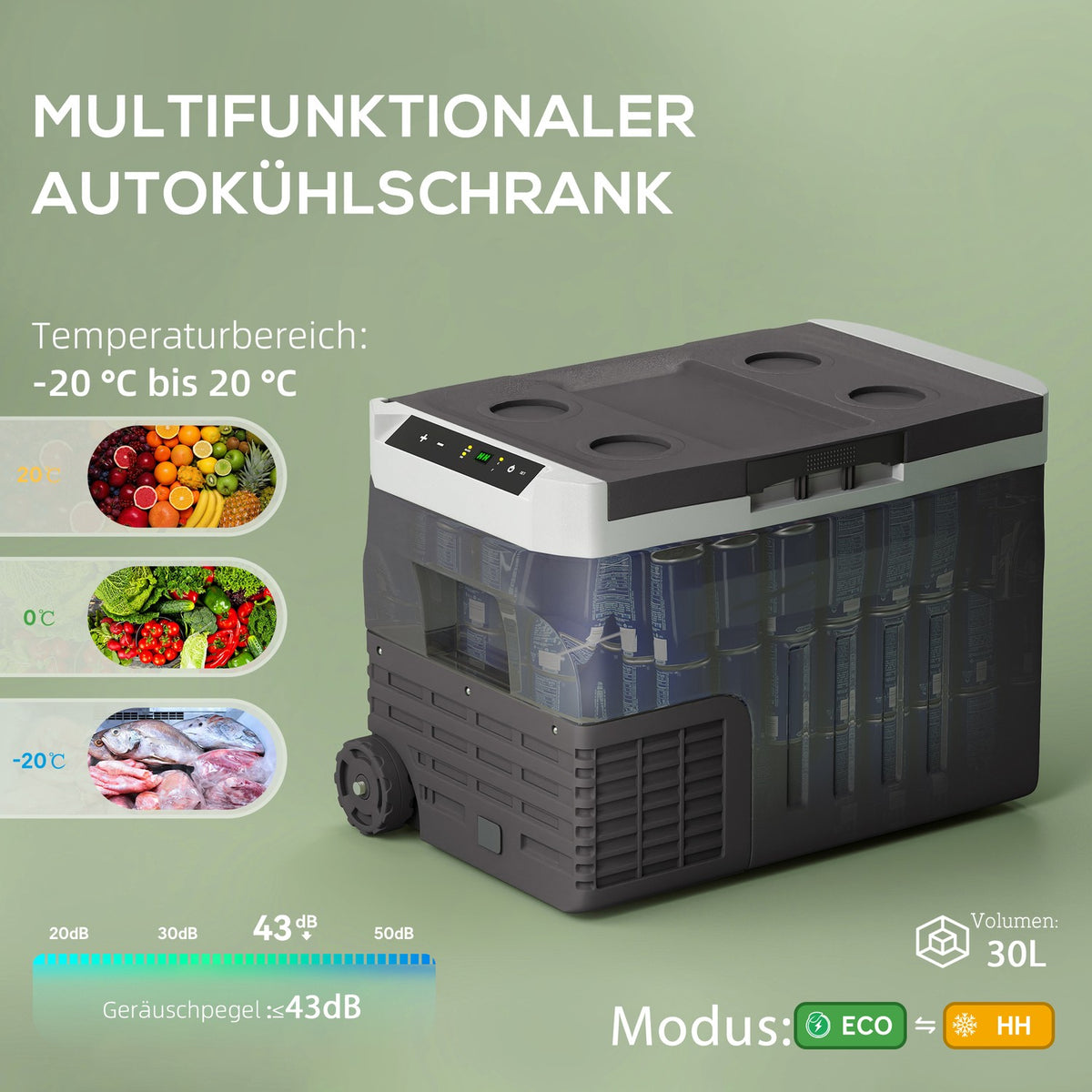 30 liter compressor cool box electric cool box with LED ECO mode connection cool keeping function freezer box thermobox mini fridge 12/230 volts for car socket truck camping black |