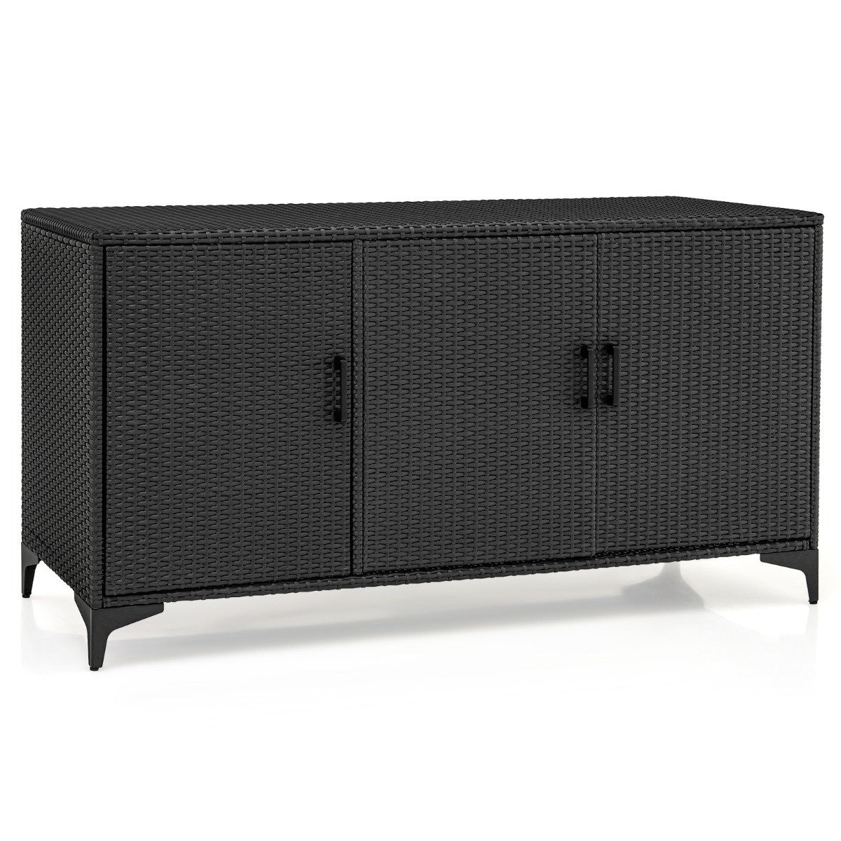 318L Rattan Garden Cabinet with Removable Shelves &amp; Doors Outdoor Weatherproof Side Cabinet Black