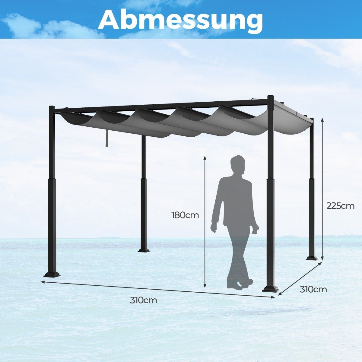 3.1 x 3.1 m Pergola with Sliding Roof Waterproof Gazebo Winterproof Garden Gazebo Grey