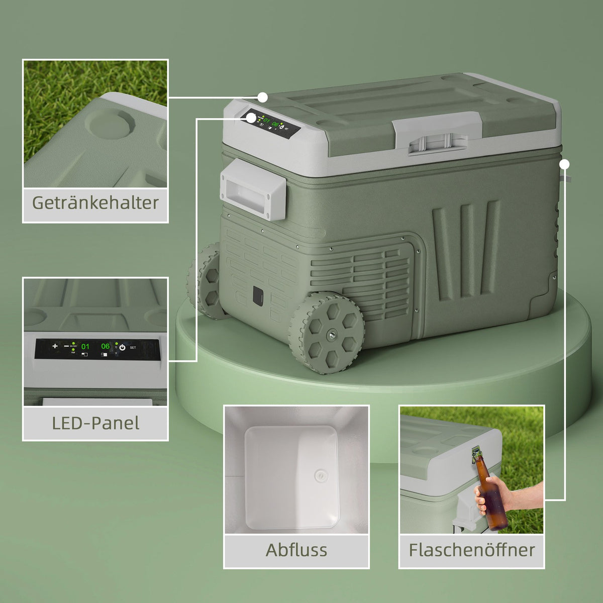 33 liter compressor cool box electric cool box with LED roller cooling function quiet freezer box thermobox mini fridge 12/230 volts for car socket truck camping boat green |