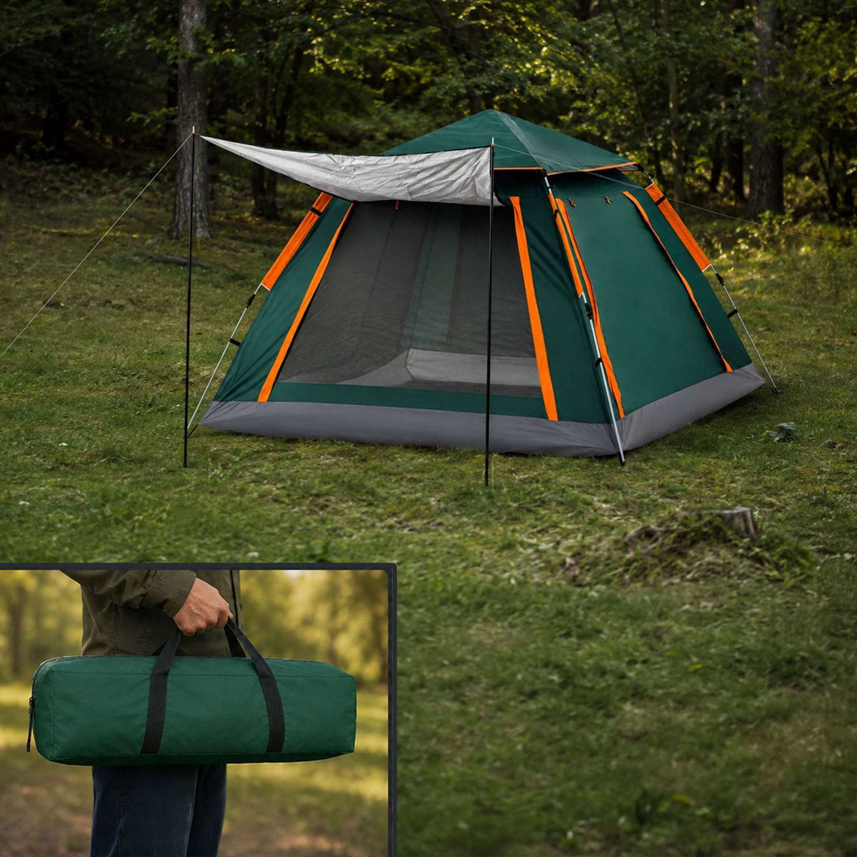 3-4 Person Quick-Setup Tent with Awning & UV Protection