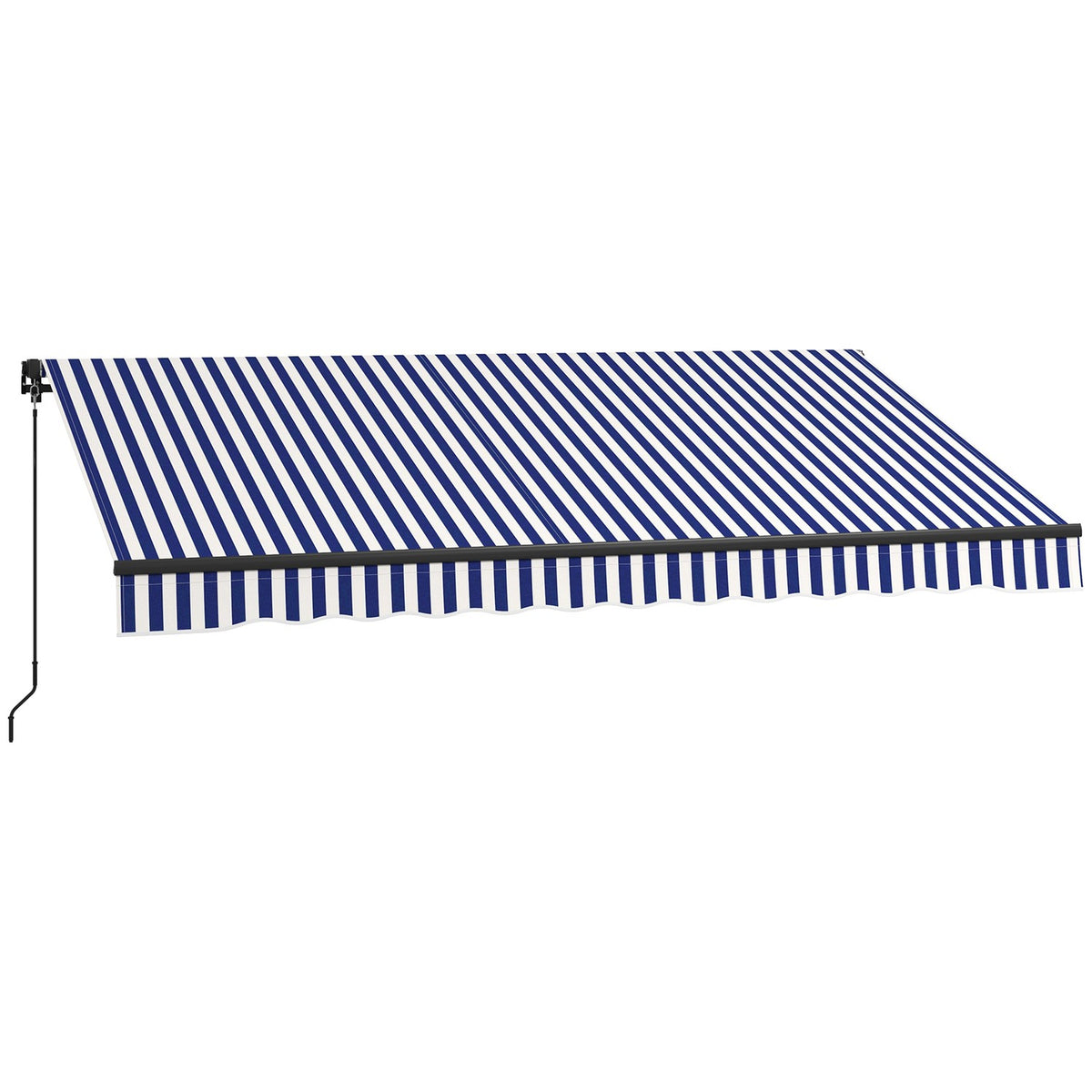 3.5 X 3 M Awning Wall Mounted Balcony Awning With Hand Crank, Sun Protection, Sun Canopy For Balcony Aluminum Blue + White