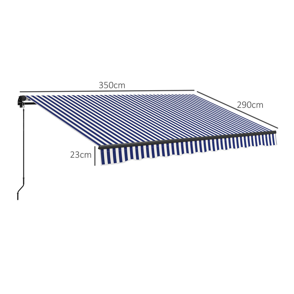 3.5 X 3 M Awning Wall Mounted Balcony Awning With Hand Crank, Sun Protection, Sun Canopy For Balcony Aluminum Blue + White