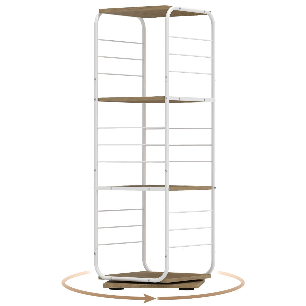 360 Rotating 4-Tier Bookshelf with Metal Frame, White/Natural
