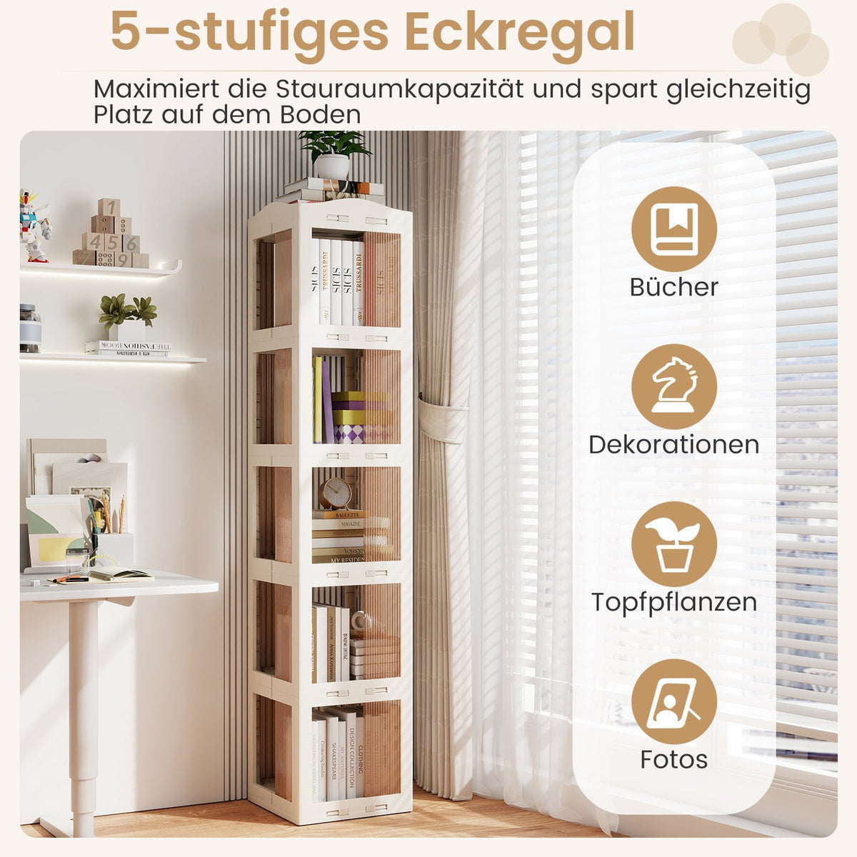360 Rotating Bookshelf, Foldable, Transparent, 174 cm
